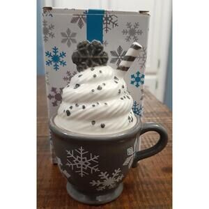 Temptations Christmas Gray Snowflake Mug w/ Whipped Cream Salt & Pepper Shakers